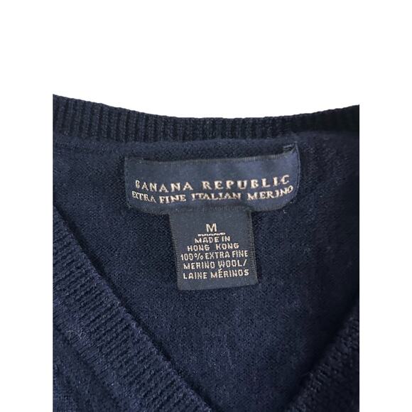 Banana Republic Men’s Navy Blue 100% Extra Fine Italian Merino Wool Sweater Sz M - Picture 2 of 4